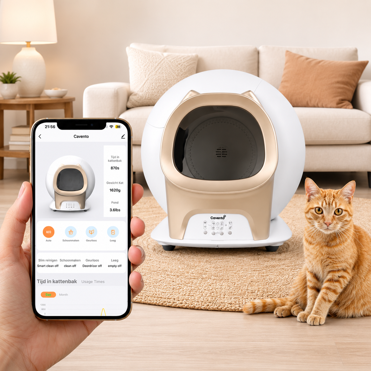 Bedien de kattenbak eenvoudig via de app