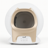 Cavento zelfreinigende kattenbak in beige vanuit schuin vooraanzicht met automatische reiniging