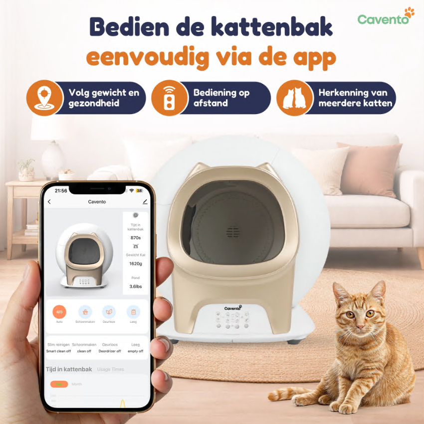 Bedien de kattenbak eenvoudig via de app