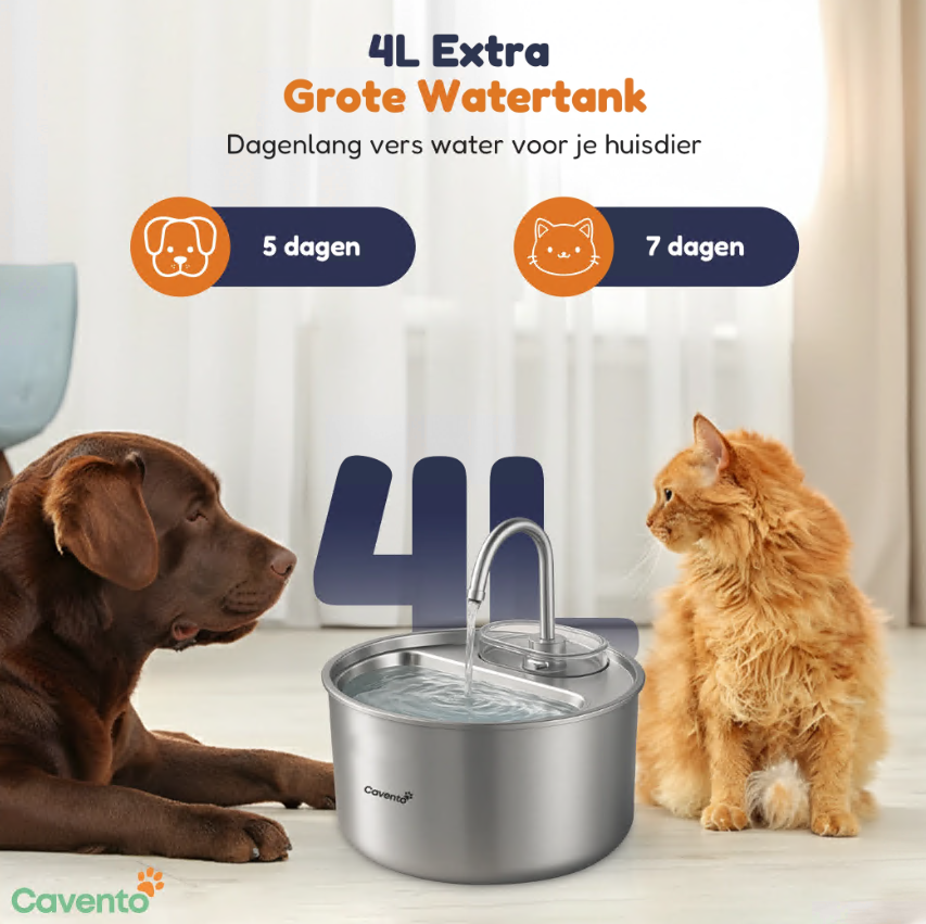 4 liter water, minder vaak bijvullen